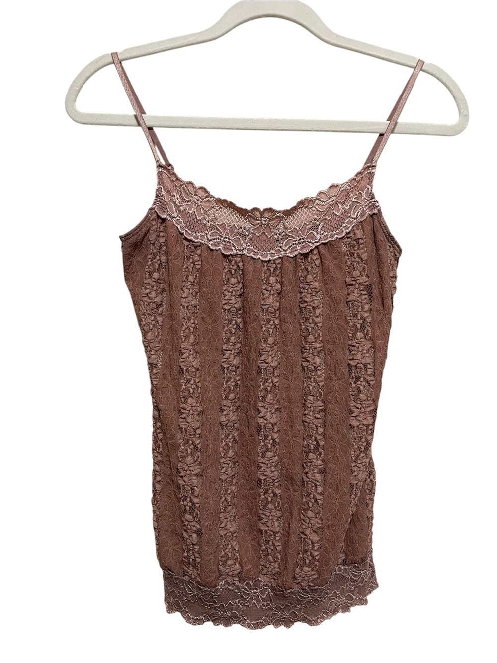 Vintage Lily White Dusty Rose Floral Lace Cami Tank Top Stretch Coquette Size M